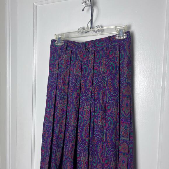 Vintage 90s Liz Claiborne Purple Paisley Floral Pleated Swing Midi Skirt Size 8 - Picture 5 of 6